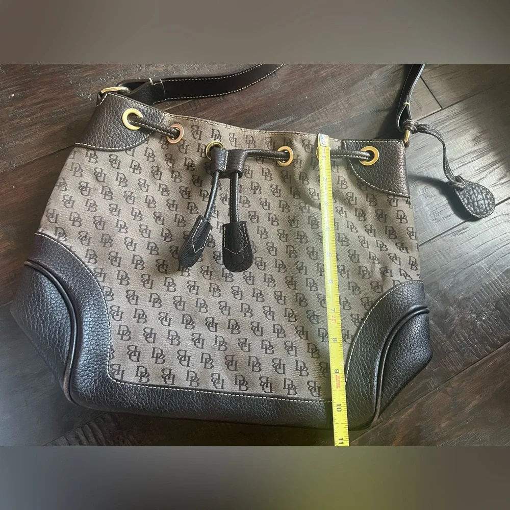 Vintage Dooney & Bourke Monogram Drawstring Bucket Bag Brown